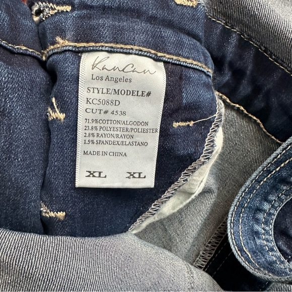 NWT KanCan Distressed Denim Overalls Size XL Dark Wash Jeans Open Back - Picture 6 of 10